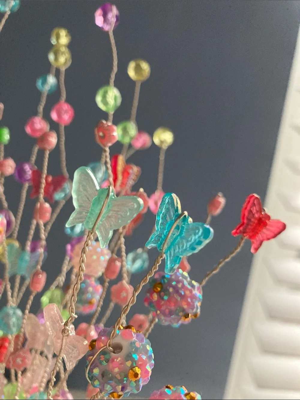 HANDMADE BOUQUET COTTAGE STYLE BUTTERFLIES BEADS MULTICOLOR PINK PURPLE NEW